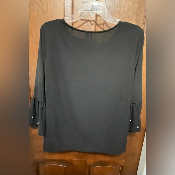 Elle Women's Black ,Bell ,Ruffled 3/4 sleeve, sheer blouse size Medium Blouse. - Picture 2 of 6
